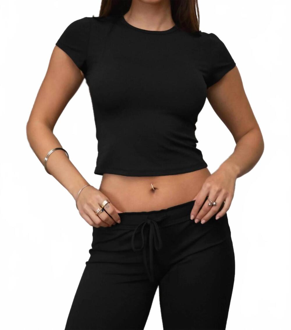 NEW TIC TOC nylee soft span jersey yoga short sleeve top in black